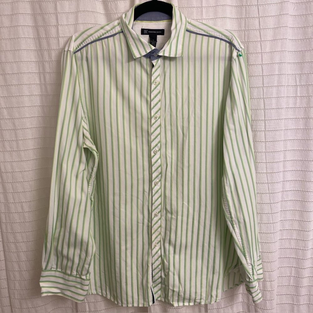 inc international concepts tops Men’s Large 100% Cotton Green White Button Up